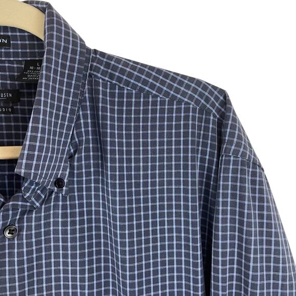 Van Heusen Studio No Iron Windowpane Check Shirt Size Large - Picture 3 of 8